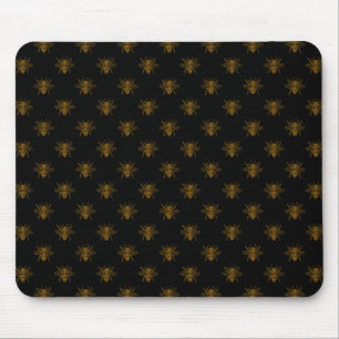 Gold Metallic Foil Bees on Black Mouse Pad