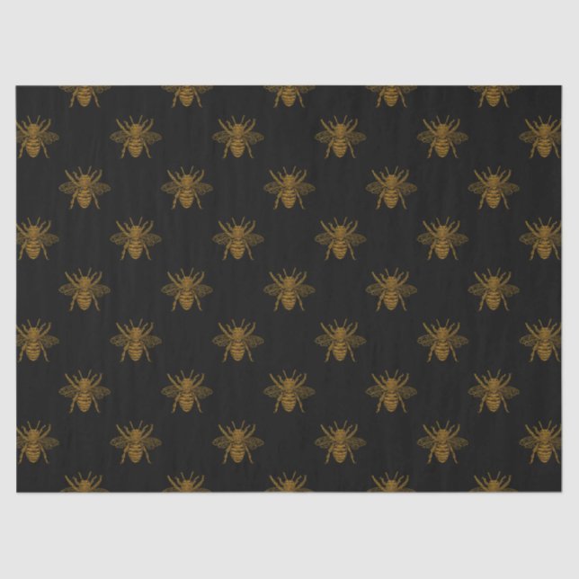 Gold Metallic Foil Bees on Black Tissue Paper (Front)