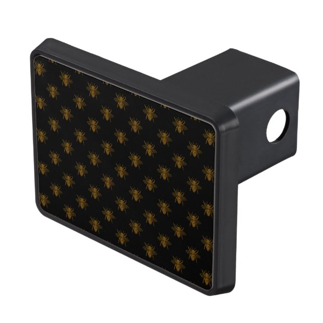 Gold Metallic Foil Bees on Black Trailer Hitch Cover (Top Right)