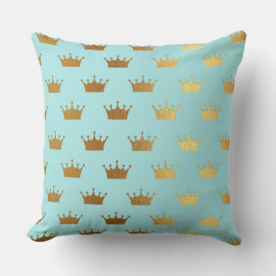 Gold Metallic Foil Crown Royal Teal Aqua Modern Throw Pillow