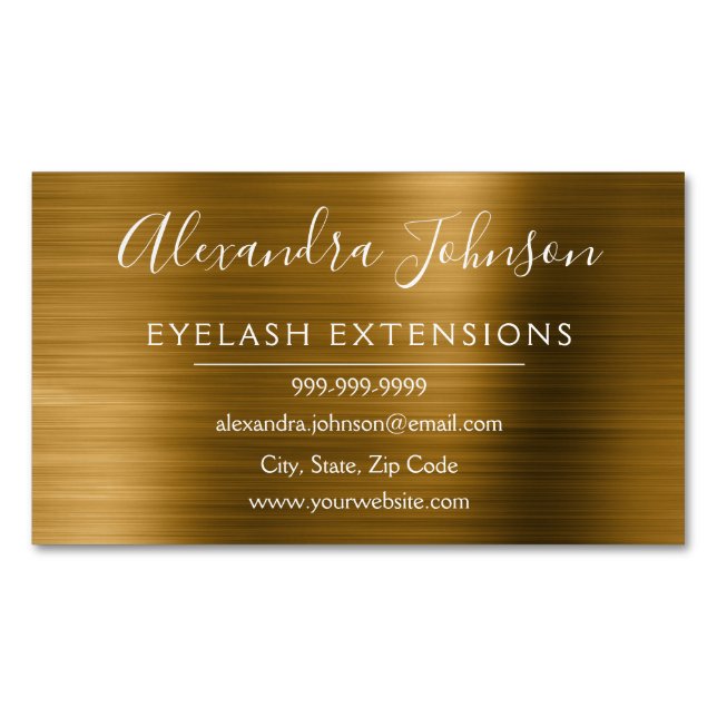 Gold Metallic Foil Eyelash Extensions Beauty Magnetic Business Card (Front)