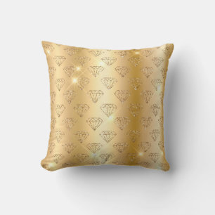 Gold Metallic Foil & Faux Glitter Glam Diamonds Throw Pillow