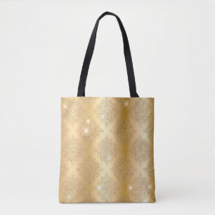 Gold Metallic Foil & Glitter Glam Filigree Pattern Tote Bag