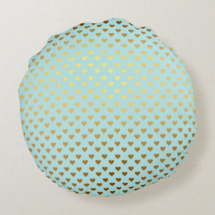 Gold Metallic Foil Heart Love Teal Aqua Modern Round Pillow