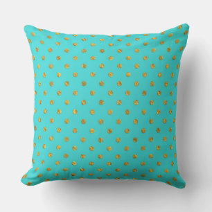 Gold Metallic Foil Polka Dots Teal Aqua Modern Throw Pillow