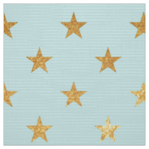 Gold Metallic Foil Star Stars Teal Aqua Modern Fabric
