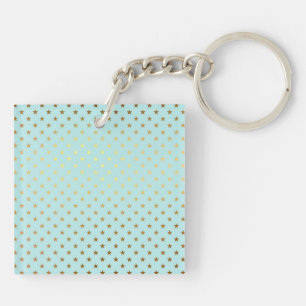 Gold Metallic Foil Star Stars Teal Aqua Modern Keychain