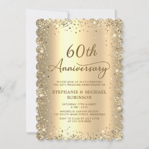 Gold Metallic Glitter 60th Wedding Anniversary Invitation