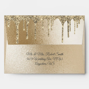 Gold Metallic Glitter Drip Elegant Chic Wedding    Envelope
