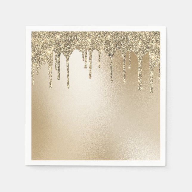 Gold Metallic Glitter Drip Elegant Napkin (Front)