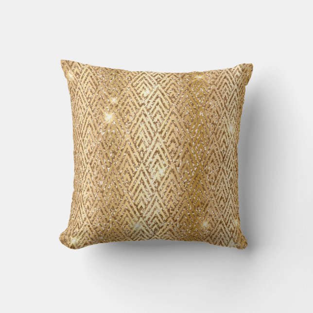Gold Metallic Gradient & Glitter Glam Art Deco Throw Pillow (Front)