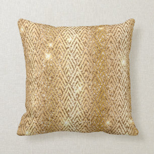 Gold Metallic Gradient & Glitter Glam Art Deco Throw Pillow