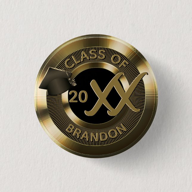 Gold Metallic Graduation Class Of 1 Inch Round Button (Front)