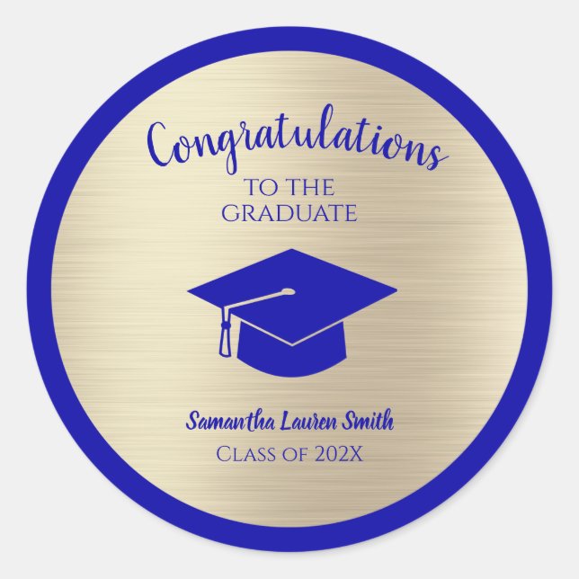 Gold Metallic Graduation Congrats Graduate Classic Round Sticker (Front)
