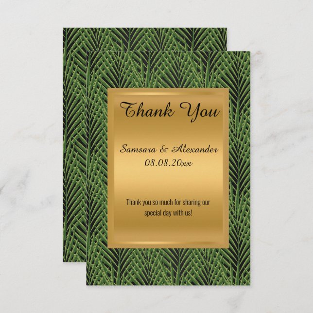 GOLD METALLIC GREEN BOTANICAL Thank you card (Front/Back)