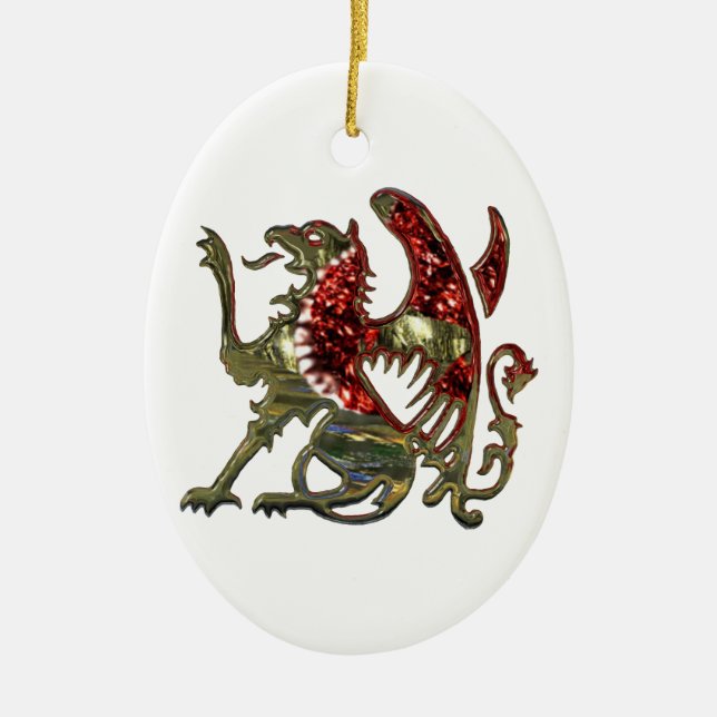 Gold Metallic Griffin Medieval Eagle Lion Ceramic Ornament (Front)