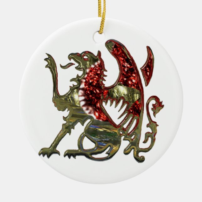 Gold Metallic Griffin Medieval Eagle Lion Ceramic Ornament (Front)