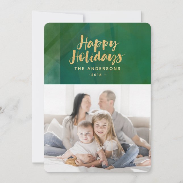 Gold metallic happy holidays holiday card (Front)
