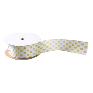Gold Metallic hearts pattern Satin Ribbon