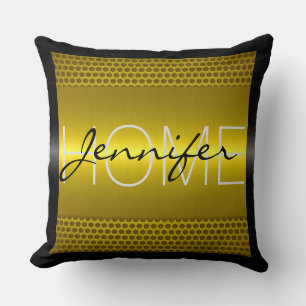 Gold Metallic Holes Metal Look Monogram Throw Pillow