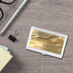 Gold metallic initials name business logo business card holder<br><div class="desc">Elegant,  glamourous fluid faux gold metallic background. Personalize and add your business,  company logo,  monogram initials and full name.</div>