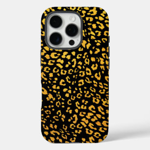 Gold Metallic Leopard Pattern on Black iPhone 16 Pro Case