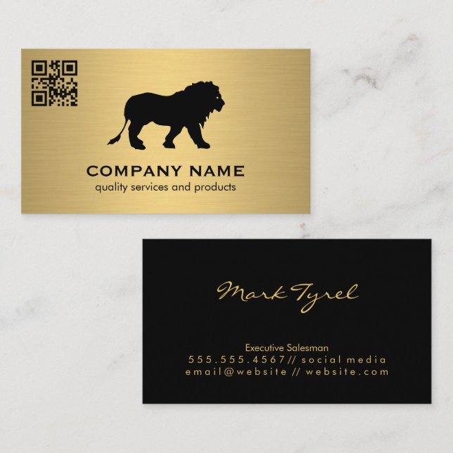 Gold Metallic / Lion Icon / QR Code Scan Business Card (Front/Back)