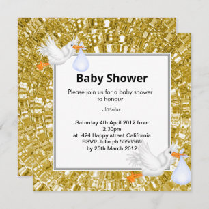 GOLD METALLIC LOOK Stork Baby Shower Invitation