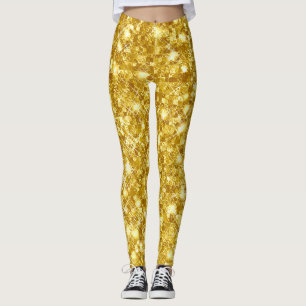 Gold Metallic Metal Sparkle Glam Glitter Leggings