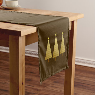 Gold Metallic Modern Christmas Tree Short Table Runner
