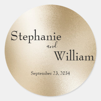 Gold Metallic Modern Elegant Wedding Classic Round Sticker