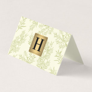 Gold Metallic Monogram   Juniper Branch Business Card