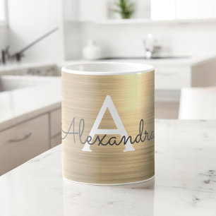 Gold Metallic Monogram Name & Initial Coffee Mug