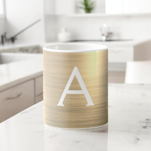 Gold Metallic Monogram Name & Initial Coffee Mug