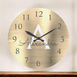 Gold Metallic Monogram Name & Initial Large Clock<br><div class="desc">Gold faux Metallic Monogram Name and Initial Serving Wall Clock. The Wall Clock makes the perfect gift for someone who loves gold stainless steel.</div>