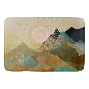 Gold Metallic Mountain Vista Landscape Bath Mat