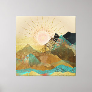 Gold Metallic Mountain Vista Landscape Canvas Print