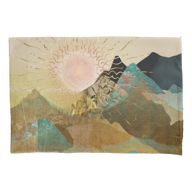 Gold Metallic Mountain Vista Landscape  Pillowcase (Front)