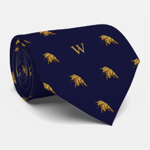 Gold Metallic Ox Bull Monogrammed Initials Blue Tie