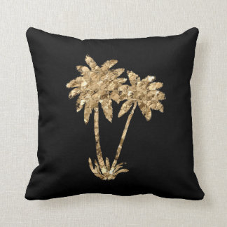 Gold Metallic Palm Trees on Black Throw Pillow