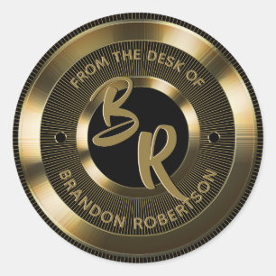 Gold Metallic Personalized Initial Classic Round Sticker