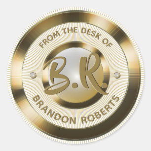 Gold Metallic Personalized Initial Classic Round Sticker