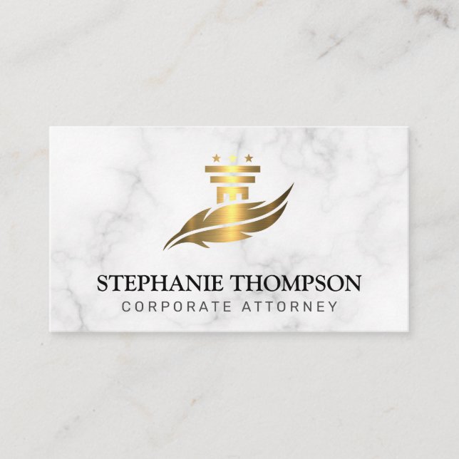 Gold Metallic Pillar and Feather Logo | Law  Appointment Card (Front)