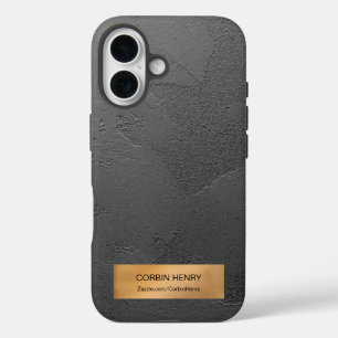 Gold Metallic Plaque Black Texture Personalized iPhone 16 Case