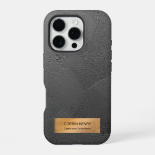 Gold Metallic Plaque Black Texture Personalized iPhone 16 Pro Case