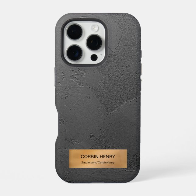 Gold Metallic Plaque Black Texture Personalized iPhone Case (Back)