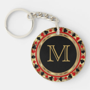 Gold Metallic Poker Design   Porte - clé de monogr