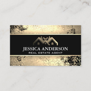 Gold Metallic Property Logo Golden Brush Specks Business Card