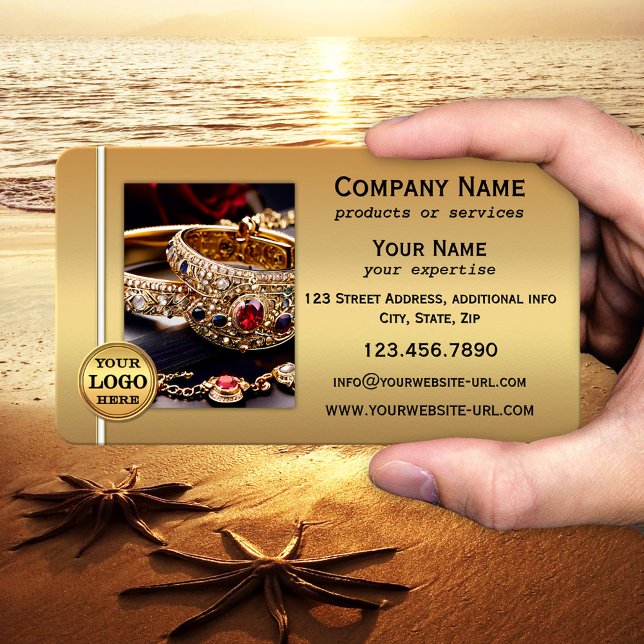 Gold Metallic QR Code and Photo Professional  Business Card (A stylish yet simple business card in gold with your custom photo and QR code template)