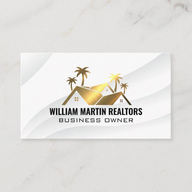 Gold Metallic Real Estate Logo Business Card (Front)